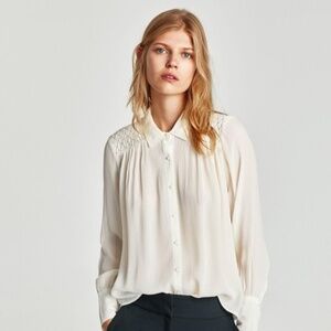 Zara Basics Collection White Viscose Button Down Top - XS